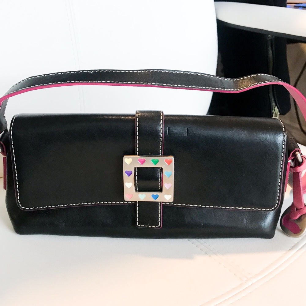 Dooney & Bourke Black Leather w/ colorful hearts